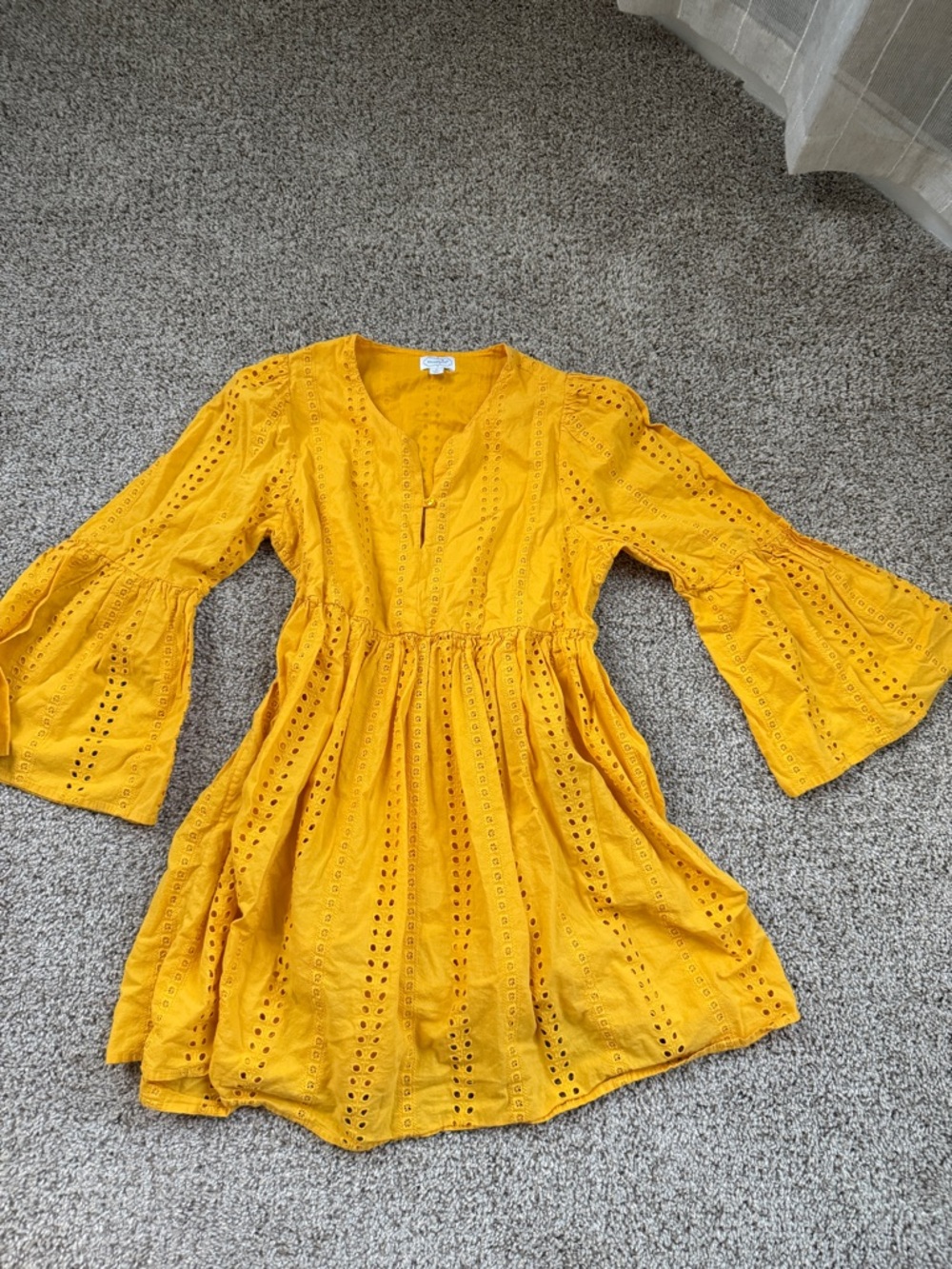Cotton yellow Babydoll bell sleeve long sleeve short summer dress small